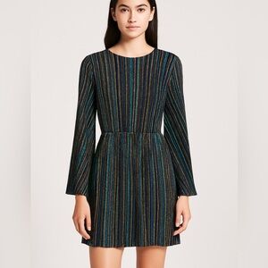 TOPSHOP Metallic Pleated Stripe Mini Dress – Size 8